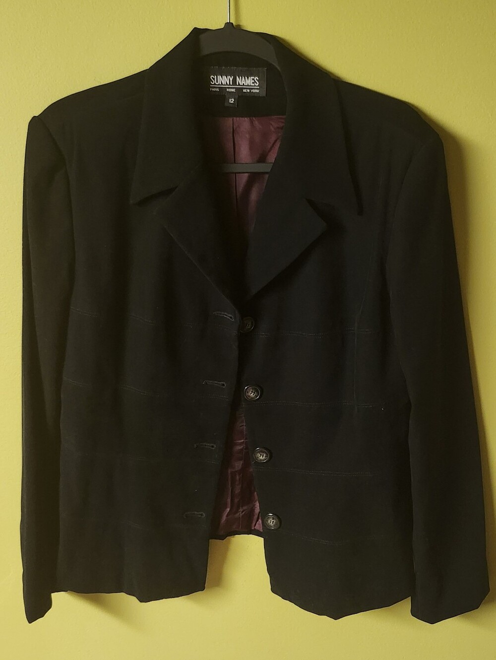 Vintage "Sunny Names" Black Button-Down Blazer Jacket, Sz 12 - Picture 2 of 7